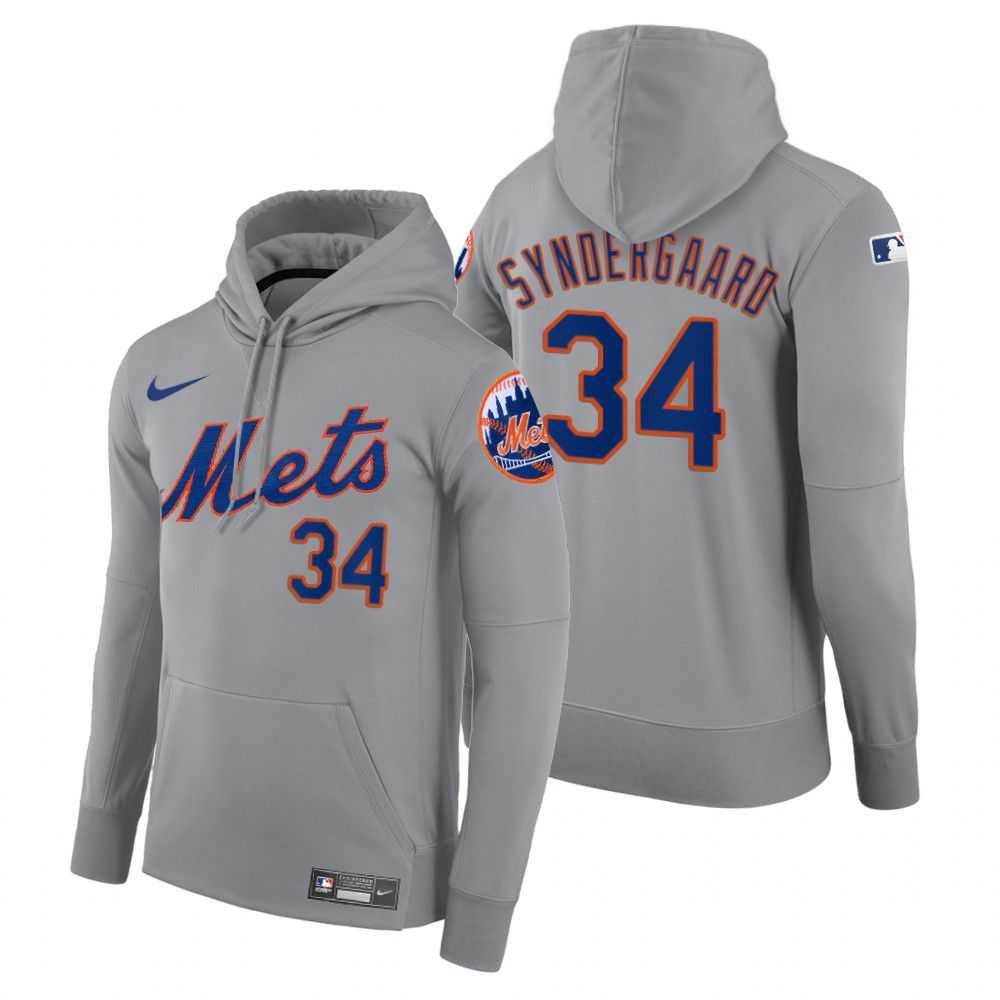 Men New York Mets 34 Syndergaaro gray road hoodie 2021 MLB Nike Jerseys